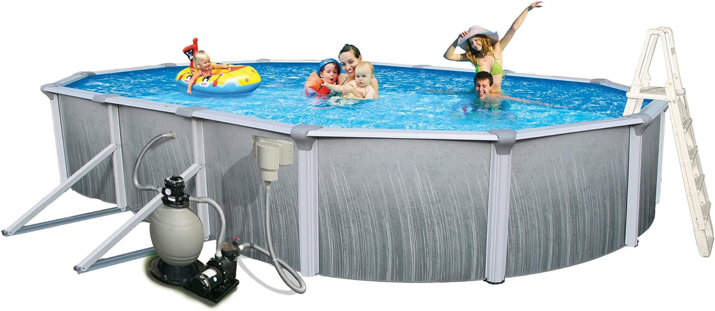 Blue Wave Martinique 12-Feet by 24-Feet Oval 52-Inch Deep 7-Inch Top Rail Metal Wall Swimming Pool Package