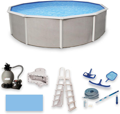 Blue Wave Belize 24-Feet round 52-Inch Deep 6-Inch Top Rail Metal Wall Swimming Pool Package