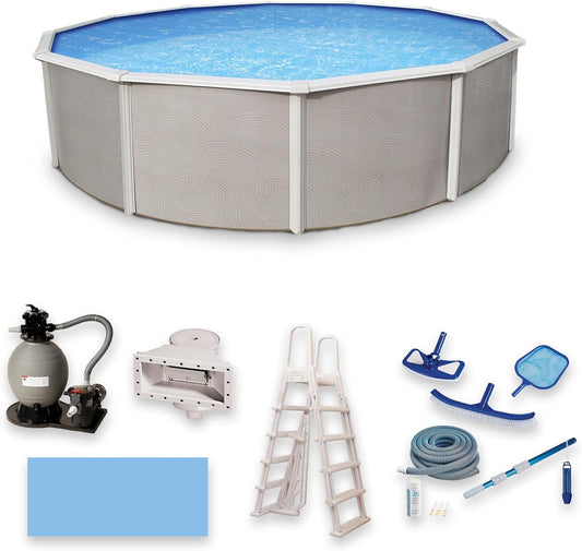 Blue Wave Belize 18-Feet round 52-Inch Deep 6-Inch Top Rail Metal Wall Swimming Pool Package