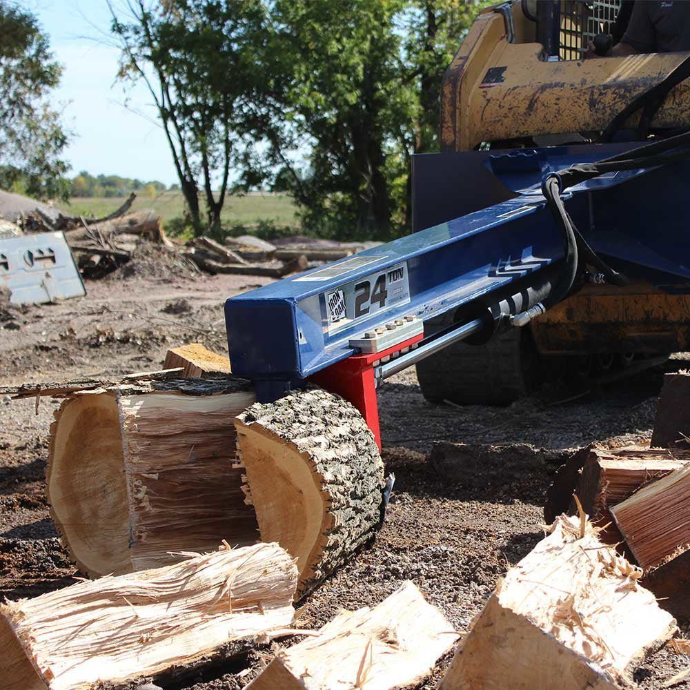 24 Ton Iron &amp; Oak Upside Down Skid Steer Log Splitter Attachment (SMH2419)
