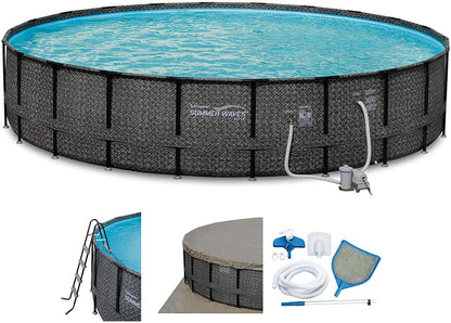 Summer Waves Elite 22Ft X 52In above Ground Frame Outdoor Swimming Pool Set with Filter Pump, Pool Cover, Ladder, Ground Cloth, and Deluxe Maintenance Kit