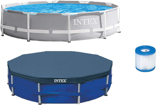 Intex 10 Foot round Pool Cover and Filter Cartridge with Instructional Digital Video Disc for Setup and Liner for Outdoor Use, Blue