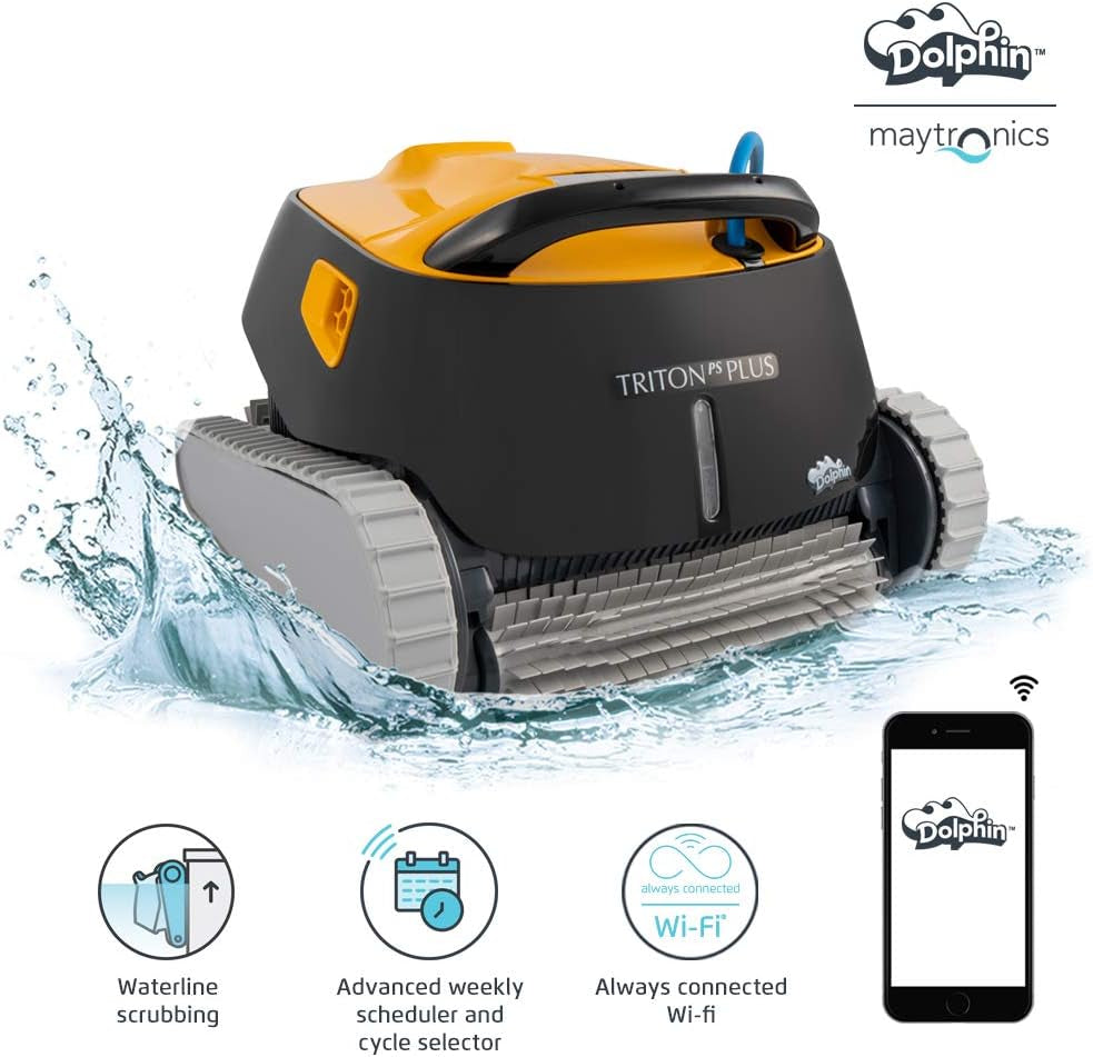 Dolphin Triton PS plus Wifi Operated Robotic Pool [Vacuum] Cleaner - Ideal for in Ground Swimming Pools up to 50 Feet - Powerful Suction to Pick up Small Debris - Easy to Clean Top Load Filter Basket