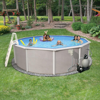 Blue Wave Belize 24-Feet round 52-Inch Deep 6-Inch Top Rail Metal Wall Swimming Pool Package