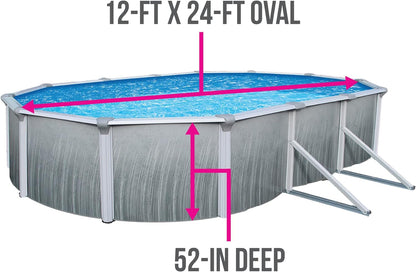 Blue Wave Martinique 12-Feet by 24-Feet Oval 52-Inch Deep 7-Inch Top Rail Metal Wall Swimming Pool Package