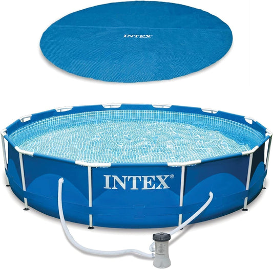 Intex 29022E Swimming Pool Solar Cover Tarp Bundled with Intex 28211EH Metal Frame above Ground Swimming Pool with Type "A" Filter Cartridge