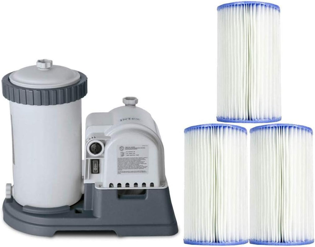 Intex 2500 GPH Swimming Pool Filter Pump + Replacement Filter Cartridge (3 Pack)