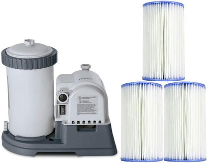 Intex 2500 GPH Swimming Pool Filter Pump + Replacement Filter Cartridge (3 Pack)