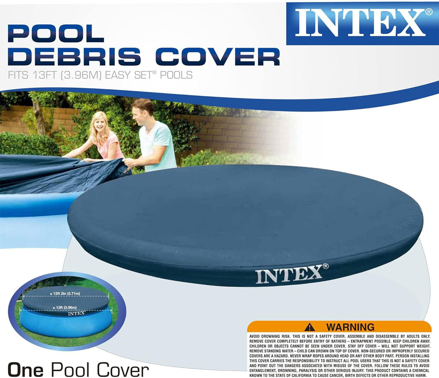 Intex 12 Foot X 30 Inch round Metal Frame above Ground Outdoor Swimming Pool Set with Filter Pump and Easy Set round Vinyl Pool Cover, Blue