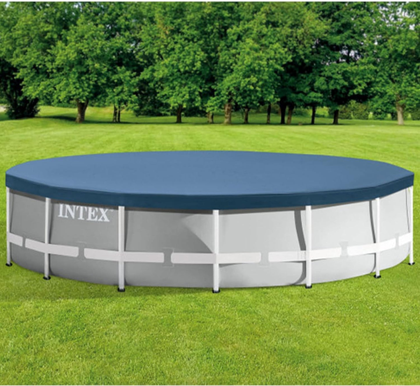 Intex 15 Foot by 48 Inch round Metal Frame above Ground Swimming Pool Set for Outdoor Use with Filter Pump, Ladder, Ground Cloth, and Cover, Blue