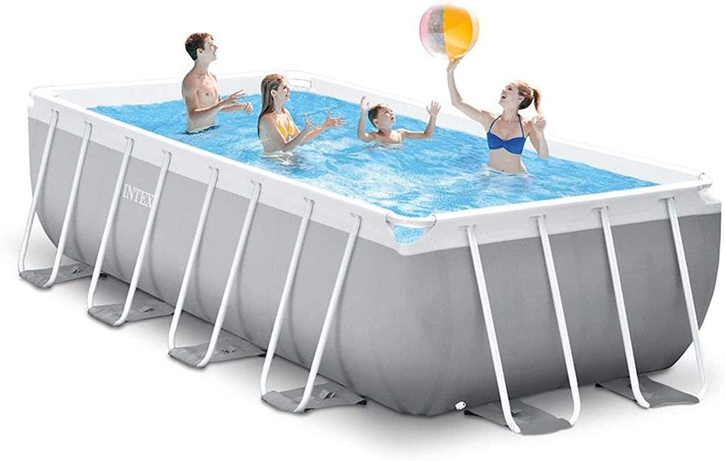 Intex 16 Foot by 42 Inches Frame Rectangular above Ground Swimming Pool Set with Filter Pump, Ladder, Ground Cloth, Protective Canopy, and Pool Cover