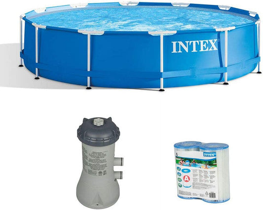 Intex 28210EH 12' X 30" above Ground Swimming Pool with 28637EG Hydro Aeration Filter Pump System and 29002E Easy-Set Filter Cartridge, Blue
