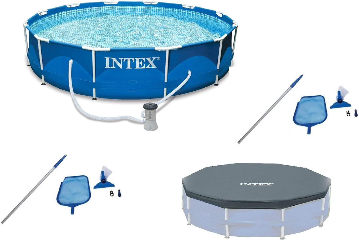 Intex 12'X30" Swimming Pool W/ Pump, Maintenance Kit (2 Pack) & 12' Pool Cover