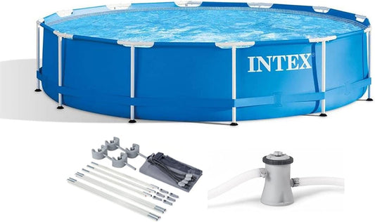 Intex 28211EH 12-Foot X 30-Inch Metal Frame round 6 Person Outdoor above Ground Swimming Pool with Filter Pump, Filter Cartridge, & Protective Canopy