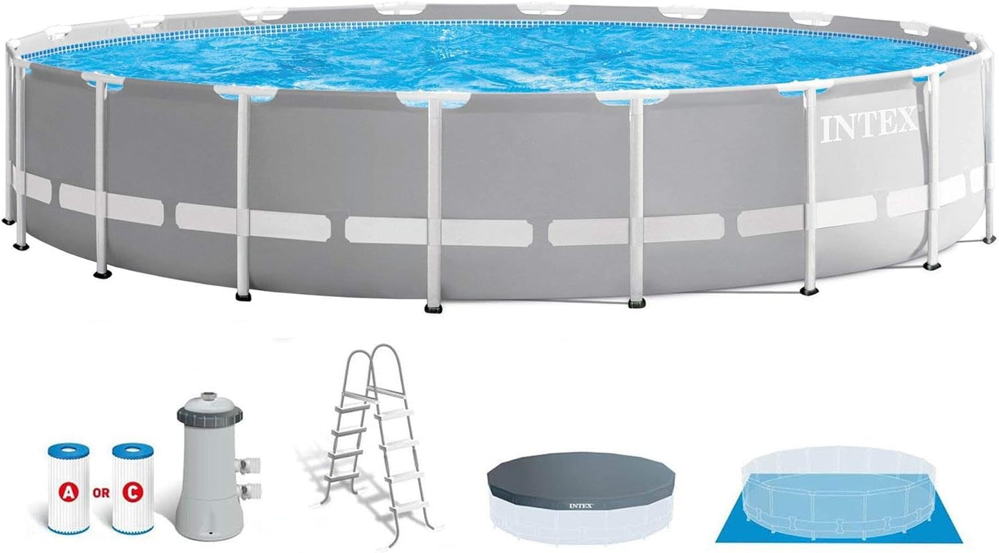 Intex 26711EH 12 Foot X 30 Inch Prism Frame round above Ground Outdoor Backyard Swimming Pool Set with 530 GPH Filter Pump and Easy Set-Up