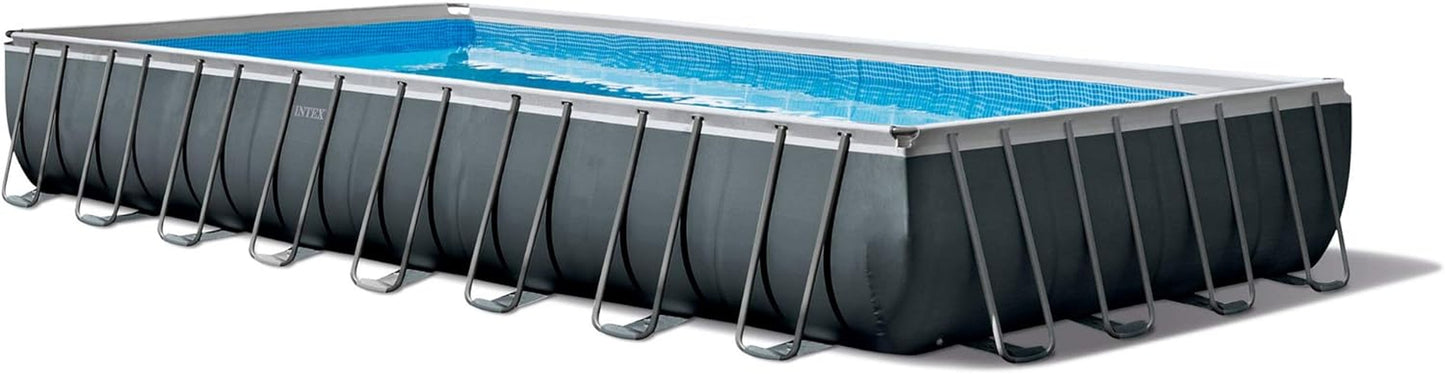 Intex 26377EH 32Ft X 16Ft X 52In Ultra XTR Frame above Ground Rectangular Swimming Pool Set with 2 Inflatable Recliner Lounge Chairs and Cooler Float