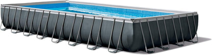 Intex 26377EH 32Ft X 16Ft X 52In Ultra XTR Frame above Ground Rectangular Swimming Pool Set with 2 Inflatable Recliner Lounge Chairs and Cooler Float