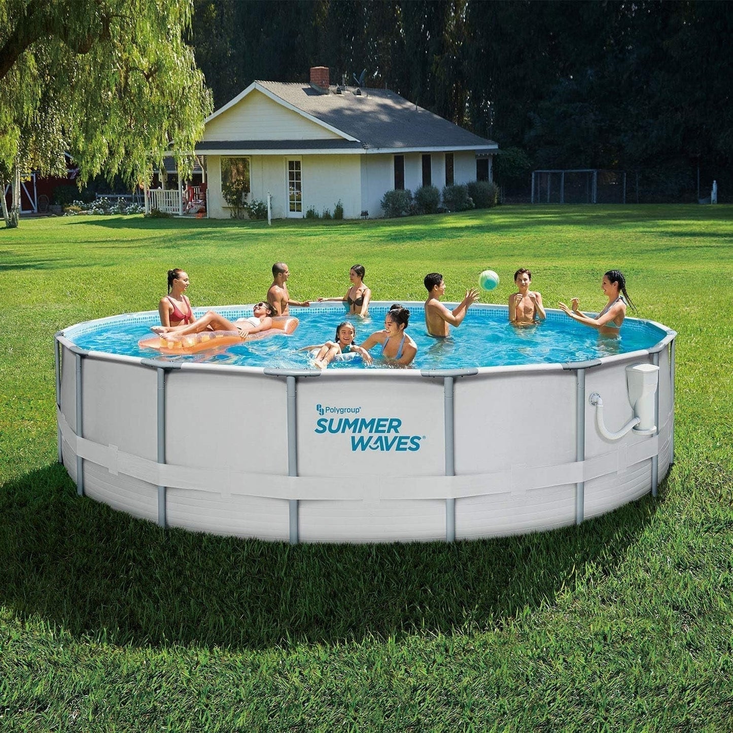 Summer Waves Elite 18Ft X 48In Metal Frame Outdoor Backyard above Ground Pool Set with Filter Pump, Ladder, Ground Cloth, Cover, and Maintenance Kit