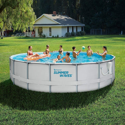 Summer Waves Elite 18Ft X 48In Metal Frame Outdoor Backyard above Ground Pool Set with Filter Pump, Ladder, Ground Cloth, Cover, and Maintenance Kit