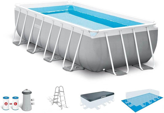 Intex 26791EH 16' X 42" Prism Frame Rectangular above Ground Swimming Pool Set with Krystal Clear Filter Pump, Ladder, Ground Cloth, and Pool Cover