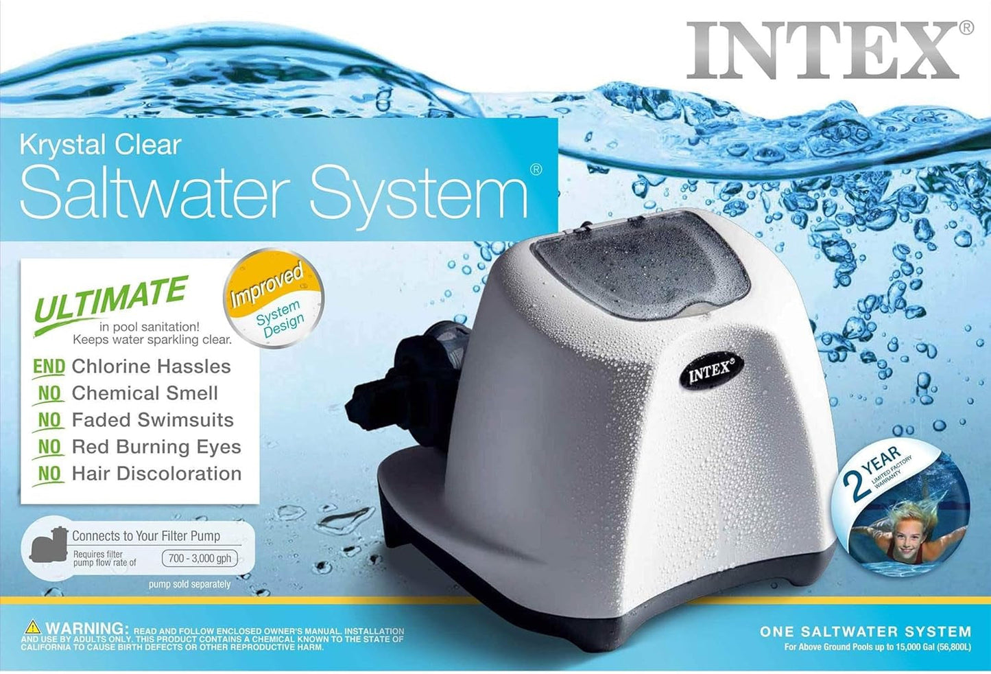 Intex 120 Volt Krystal Clear Salt Chlorine Generator Pool System and Wall Mount Surface Skimmer with 3 Self Clean Modes and Strainer Basket