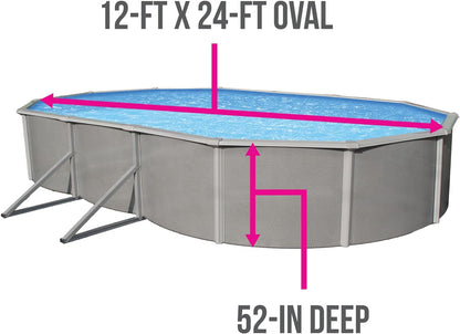 Blue Wave Belize 12-Feet by 24-Feet Oval 52-Inch Deep 6-Inch Top Rail Metal Wall Swimming Pool Package