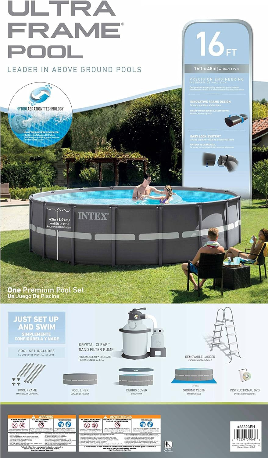 Intex 16Ft X 48In Ultra Frame Pool Set with Sand Filter Pump, Ladder, Ground Cloth & Pool Cover