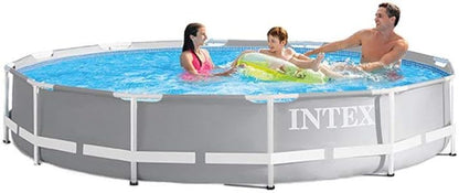 Intex Prism Frame 12 Foot X 30 Inch round above Ground Outdoor Swimming Pool Set for Backyards with 530 GPH Filter Pump and Steel Frame Pool Ladder