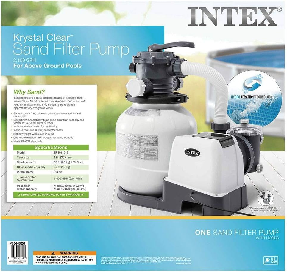 Intex 2100 GPH Pool Sand Filter Pump W/Krystal Clear Saltwater System