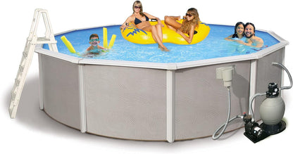 Blue Wave Belize 24-Feet round 52-Inch Deep 6-Inch Top Rail Metal Wall Swimming Pool Package