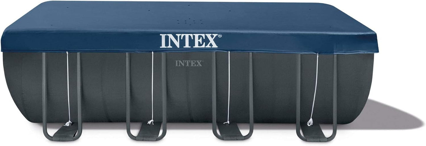 INTEX 26355EH Ultra 18'X9'X52" Ultra XTR Rectangular Frame Pool Set with 120V 1,200 GPH Sand Filter Pump, Ladder, Ground Cloth, and Solar Pool Cover