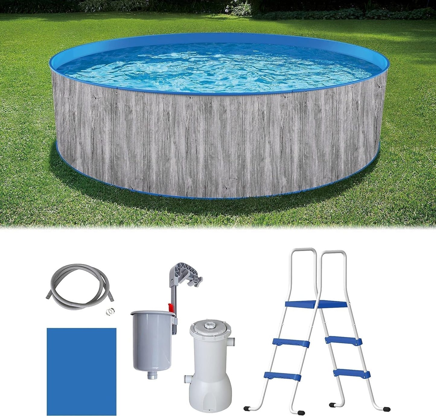 Blue Wave NB19788 Capri Steel Wall Package-12-Ft round 36-In Deep above Ground Swimming Pool, Gray