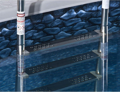 Blue Wave NE1145 Premium Stainless Steel In-Pool Ladder for above Ground Pools & NE1228PR Aluminum Deck Flanges for above Ground Pool Ladder, Pair,3.5 X 3.5 X 2.5 Inches