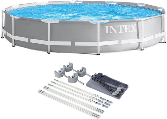 Intex 26711EH 12Ft X 30In Prism Metal Frame above Ground Swimming Pool with 530 GPH GCFI Filter Pump and Protective Canopy and Fits up to 6 People