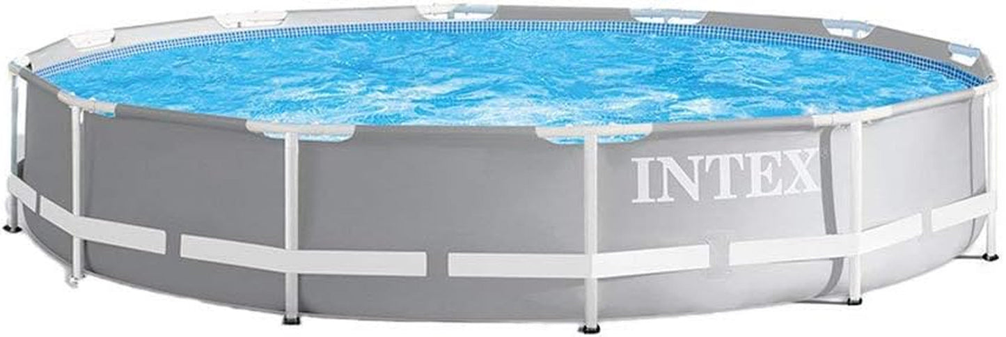 Intex Prism Frame 12 Foot X 30 Inch round above Ground Outdoor Swimming Pool Set for Backyards with 530 GPH Filter Pump and Steel Frame Pool Ladder