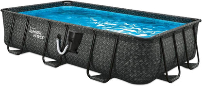 Summer Waves P41408361 14 X 8 Foot 36 Inch Elite Metal Frame Rectangular above Ground Pool with SFX600 Skimmerplus Filter Pump and Surestep Ladder
