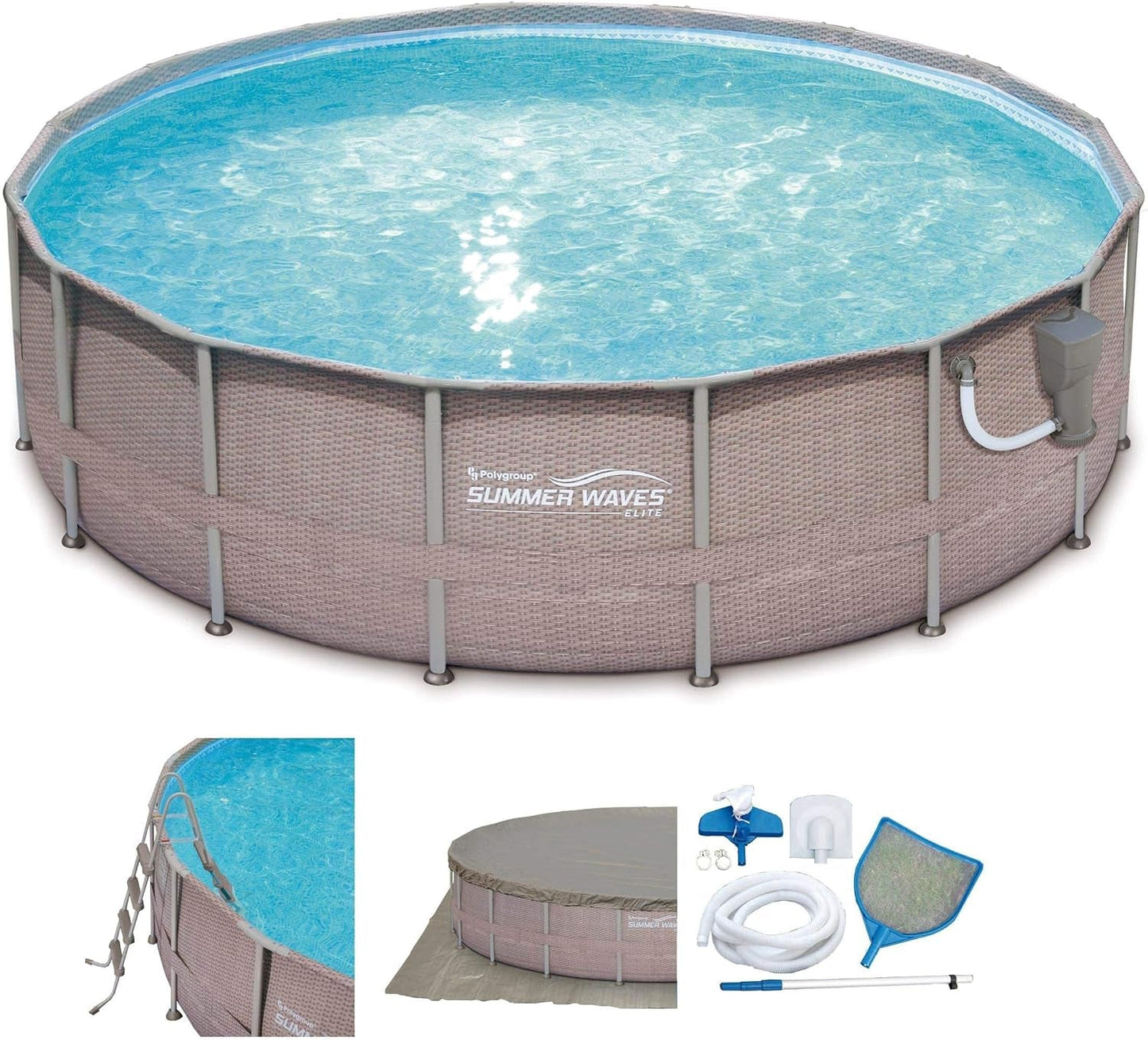 Summer Waves 16Ft X 48In Elite Wicker Print above Ground Frame Pool Set W/Pump