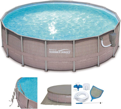 Summer Waves 16Ft X 48In Elite Wicker Print above Ground Frame Pool Set W/Pump