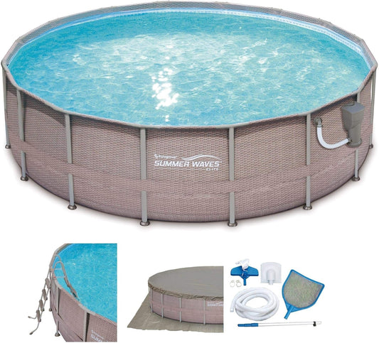 Summer Waves 16Ft X 48In Elite Wicker Print above Ground Frame Pool Set W/Pump