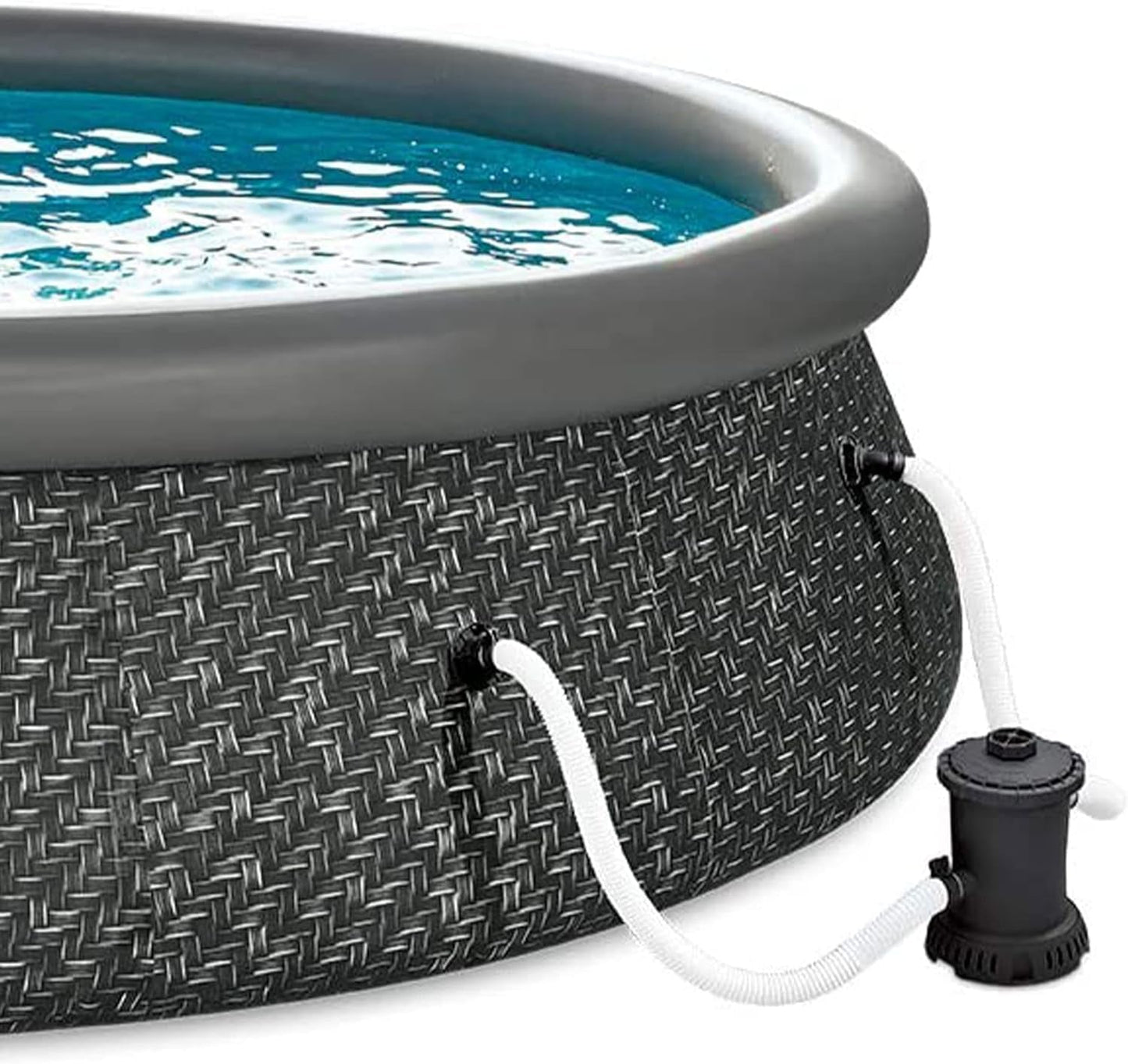 Summer Waves 14' X 36" Quick Set Inflatable Ring above Ground Outdoor Swimming Pool with RX600 GFCI Filter Pump and Ladder, Dark Wicker
