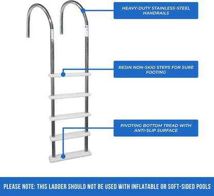 Blue Wave NE122SS Stainless Steel In-Pool Ladder,Silver/White