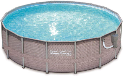 Summer Waves 16Ft X 48In Elite Wicker Print above Ground Frame Pool Set W/Pump