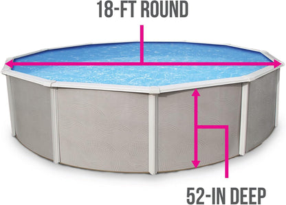 Blue Wave Belize 18-Feet round 52-Inch Deep 6-Inch Top Rail Metal Wall Swimming Pool Package