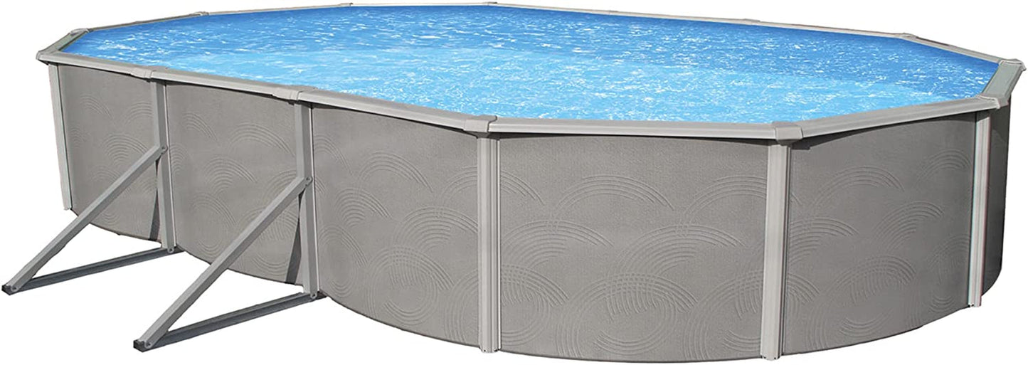 Blue Wave Belize 12-Feet by 24-Feet Oval 52-Inch Deep 6-Inch Top Rail Metal Wall Swimming Pool Package