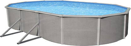 Blue Wave Belize 12-Feet by 24-Feet Oval 52-Inch Deep 6-Inch Top Rail Metal Wall Swimming Pool Package