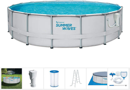 Summer Waves Elite 18Ft X 48In Metal Frame Outdoor Backyard above Ground Pool Set with Filter Pump, Ladder, Ground Cloth, Cover, and Maintenance Kit