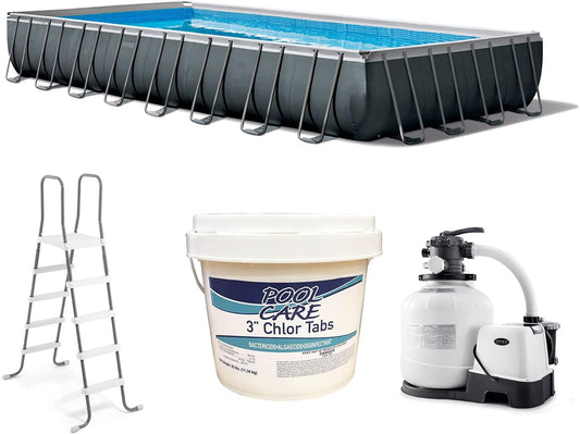 Intex 32' X 16' X 52" Ultra XTR Rectangular Outdoor Swimming Pool Set Bundle with Pump and Pool Care 36125 Chemical 3-Inch Chlorine Tablets, 25 Lbs