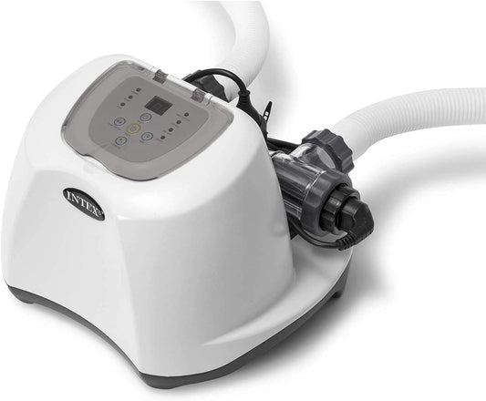 Intex 120 Volt Krystal Clear Salt Chlorine Generator Pool System and Wall Mount Surface Skimmer with 3 Self Clean Modes and Strainer Basket