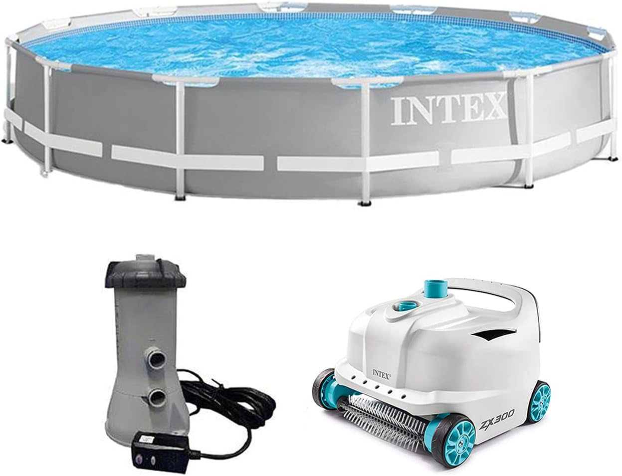 Intex 26711EH 12Ft X 30In Prism Frame above Ground Swimming Pool with 530 GPH GCFI Filter Pump and Robot Vacuum Cleaner Fits up to 6 People