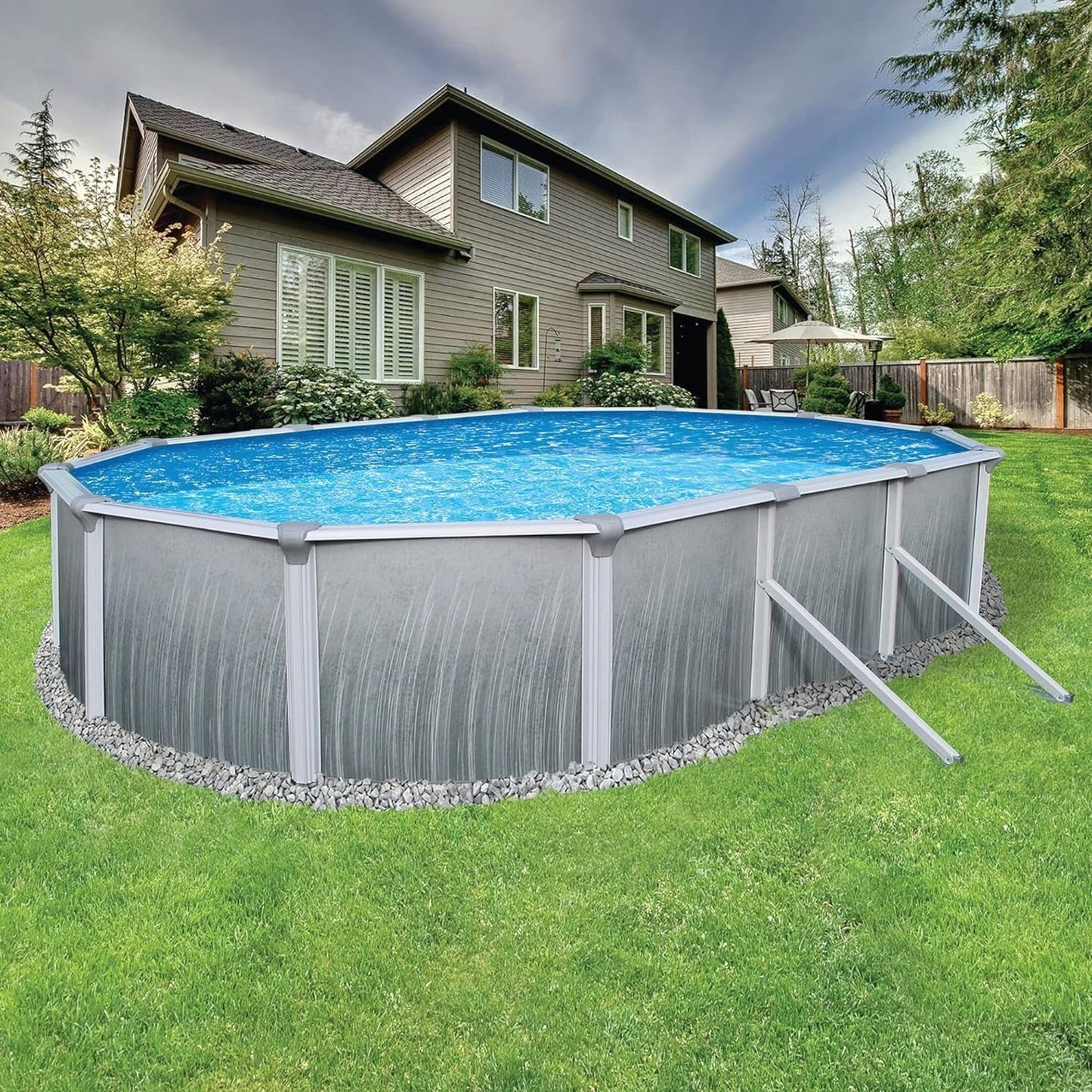 Blue Wave Martinique 12-Feet by 24-Feet Oval 52-Inch Deep 7-Inch Top Rail Metal Wall Swimming Pool Package